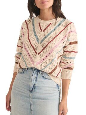 Marine Layer Medium Brooke Stripe Open Stitch Crewneck Sweater